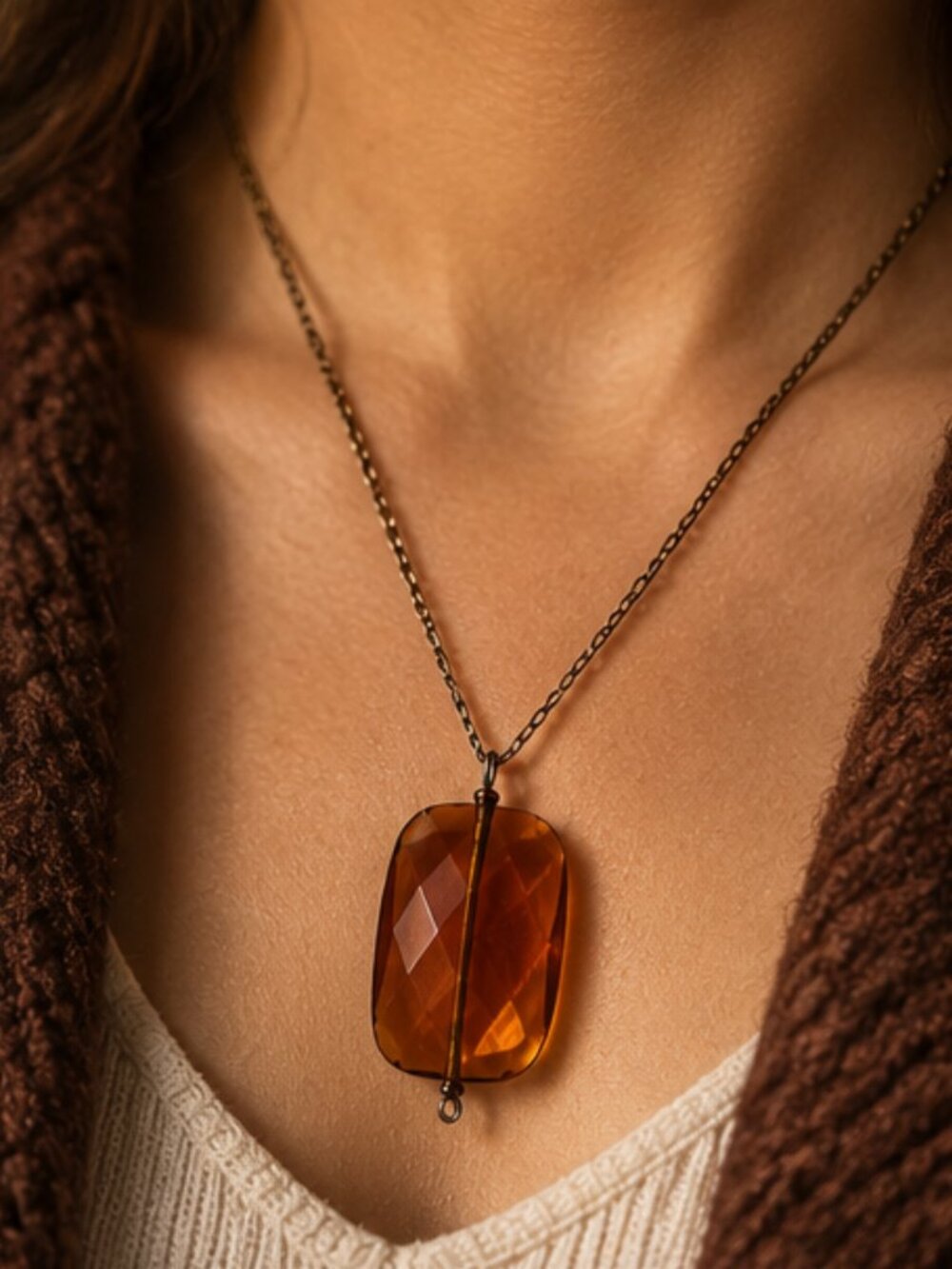 Vintage Faceted Amber Glass Pendant